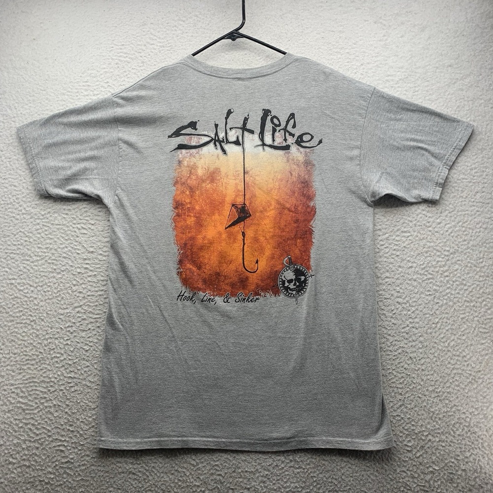 Salt Life T-Shirt Mens Large L Gray Hook Line Sinker Fishing Outdoors Southern